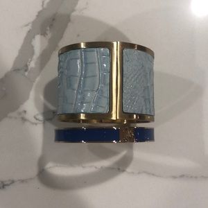 Brahmin clasp bracelets. Never used bundle! Light blue leather/gold. Blue/gold.